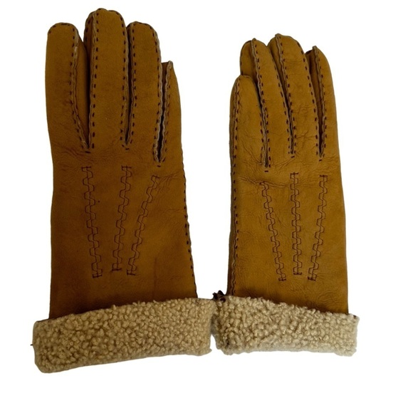 Jenners of Edinburgh, Scotland, Fleece Lined Tan Suede Ladies Gloves, Large - Picture 5 of 8